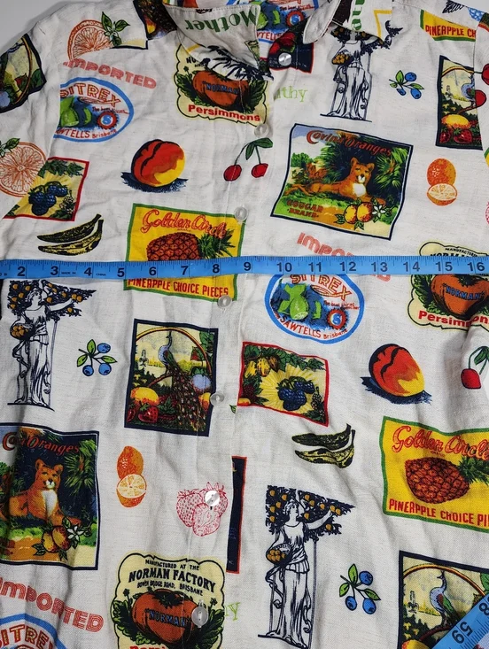 Jane + Delancey Medium Travel Print Shirt Dress Fruit & Postcard Short Sleeve - Picture 9 of 10